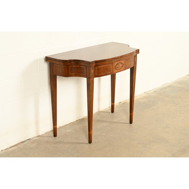 Baker Furniture Company Baker Furniture Federal Inlaid Mahogany Flip-Top Console or Game Table For Sale - Image 4 of 17