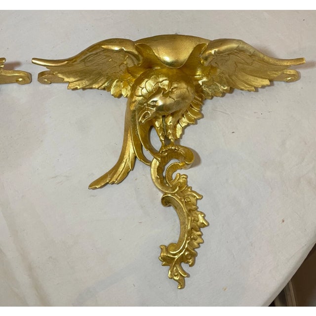19th Century Pair of Antique Italian Federal Gold Gilt-Wood Figural Bird Wall Shelves Shelf For Sale - Image 5 of 14
