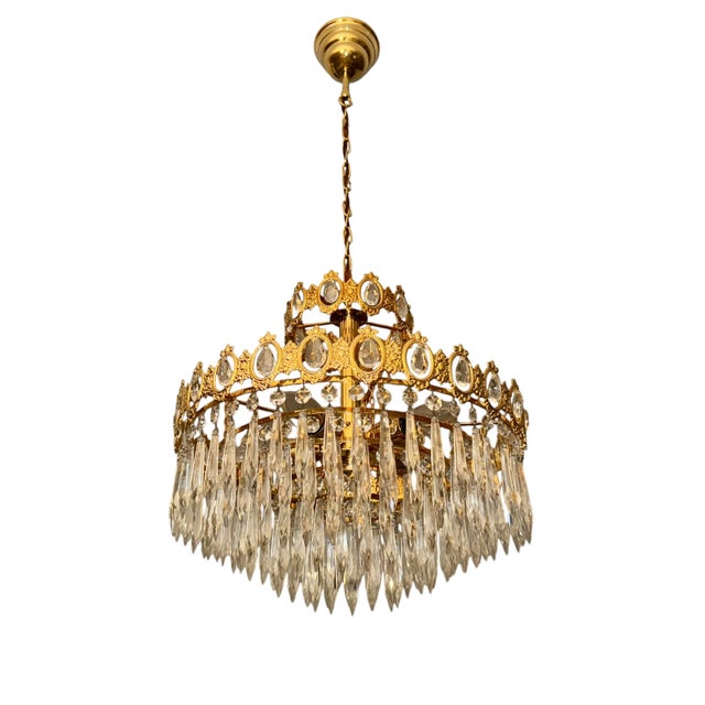 Mid-Century Modern French Empire Style Crystal Chandelier, Central Europe, 1950s For Sale - Image 3 of 8