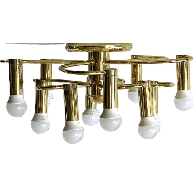 Mid-Century Modern Space Age 10-Light Brass Ceiling Lamp by Honsel Leuchten for Sölken Leuchten, Germany, 1970s For Sale - Image 17 of 18