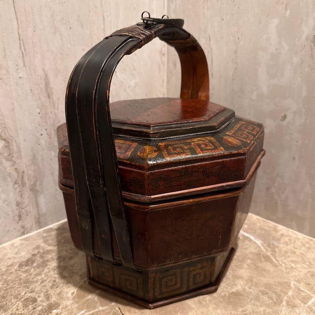 Preowned Antique 19th Century Chinese laquered Nested Food Wedding Bascket