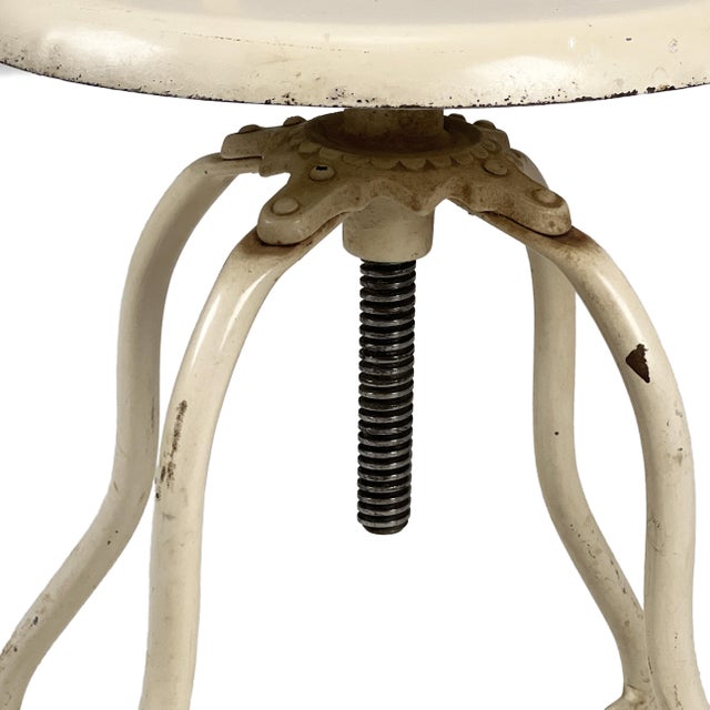 Antique 1920s Industrial Adjustable Off-White Enameled Steel Operating Room Medical Metal Stool Chair With Contoured Back For Sale - Image 10 of 10