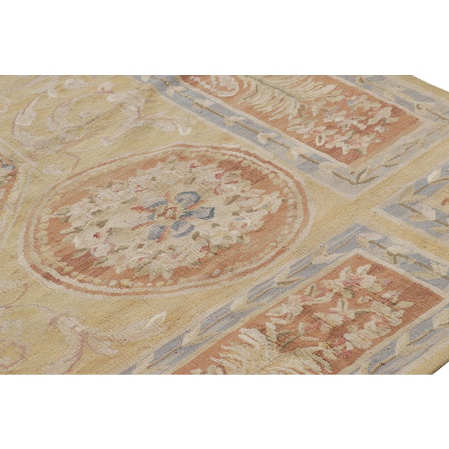 2010s Rug & Kilim's Oversized Aubusson Style Rug in Gold & Beige With Floral Medallion For Sale - Image 5 of 7