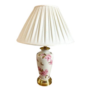 1990 Lenox Royal Blossom Porcelain Table Lamp & Lenox Shade For Sale