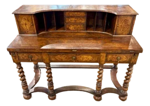 19th Century Walnut Italian Writing Desk With Marquetry Inlay