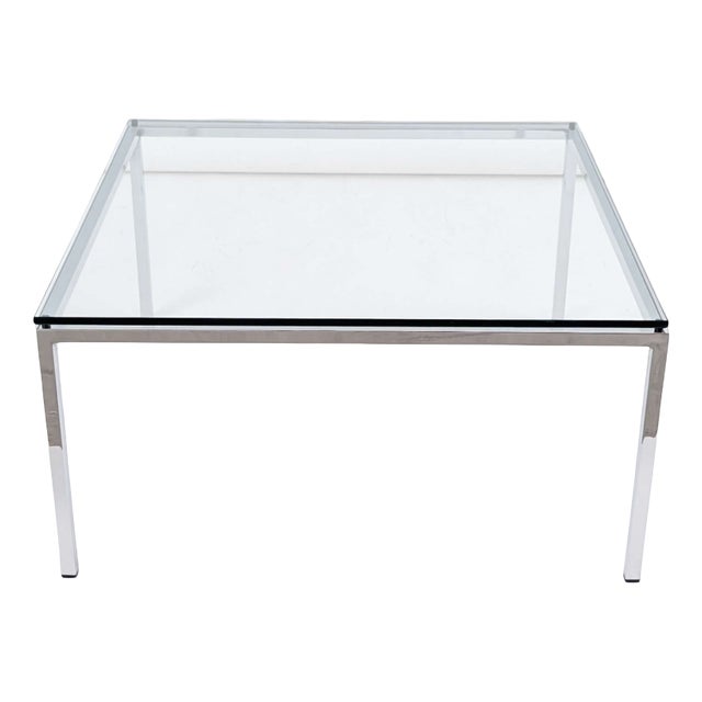 Vintage Square Glass and Chrome Coffee Table by Knoll International, 1970s For Sale