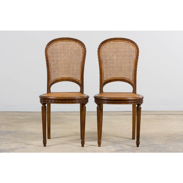 Brown Antique French Louis XVI Style Walnut and Cane Dining Chairs - Set of 6 For Sale - Image 8 of 18