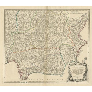 Map of Southern Spain with Castile, Andalusia, Granada, Murcia and Valencia For Sale