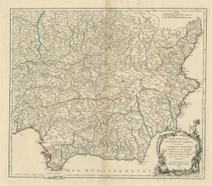 Map of Southern Spain with Castile, Andalusia, Granada, Murcia and Valencia