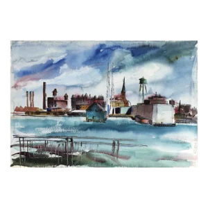 1950s "City View P5.71" Watercolor Painting by Eve Nethercott