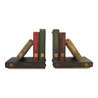 Vintage Carved Wood Faux Book Bookends For Sale
