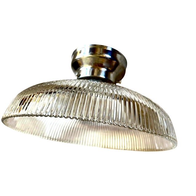 American 1930s Pagoda Holophane Glass on Original Old Chrome Holder For Sale - Image 3 of 4
