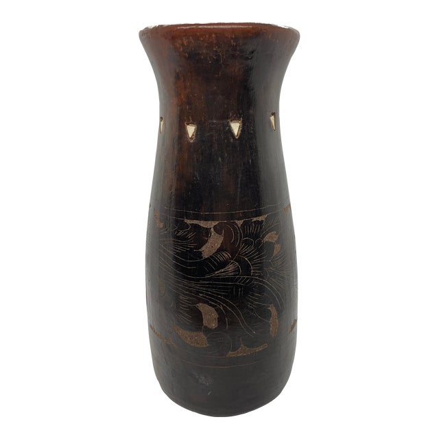 Late 20th Century Indonesian Handmade Tall Wood Vase For Sale