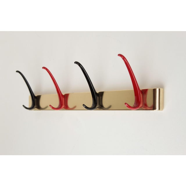 1950s Mid-20th Century Wall-Mounted Coat Rack in Red and Black, 1950s For Sale - Image 5 of 11