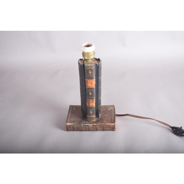 1950s Vintage Leather-Bound Book Stack Table Lamp, Library Accent Light, English Study Style, Europe, 1950s For Sale - Image 5 of 12