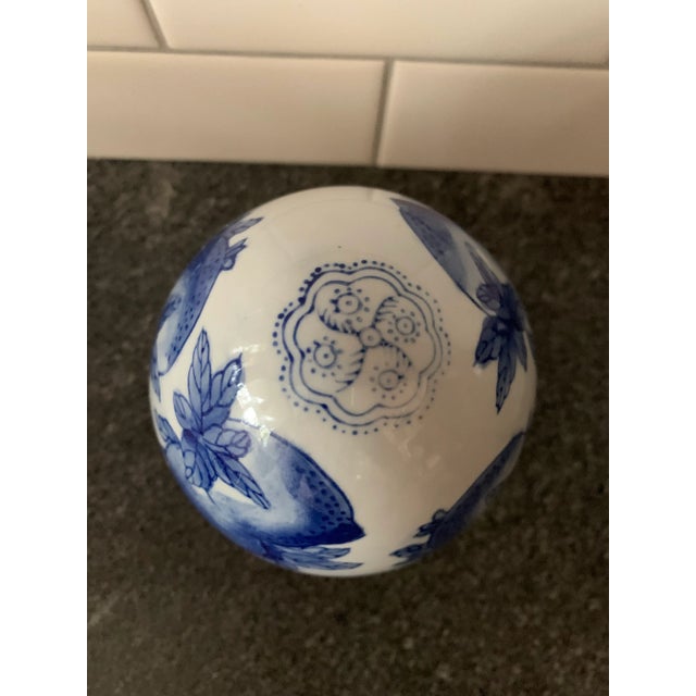 1980s Vintage Blue and White Porcelain Decorative Egg For Sale - Image 5 of 7