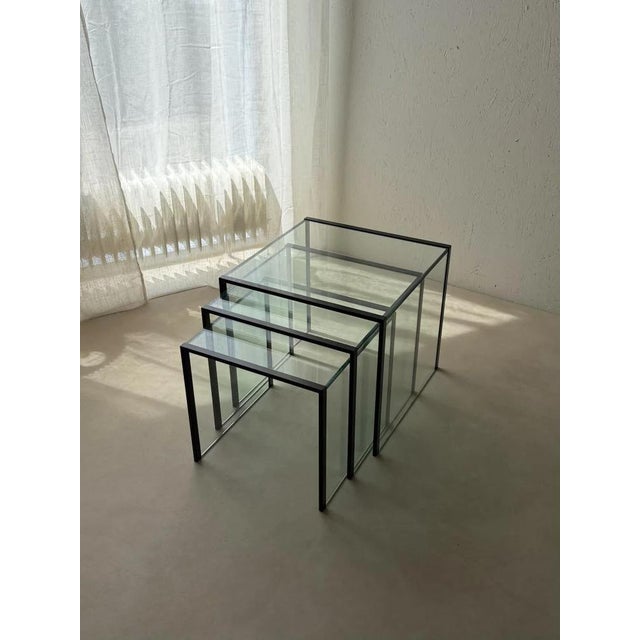 Postmodernist Nesting Tables Glass Black Metal, 1980s, Set of 3 For Sale - Image 5 of 12