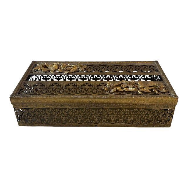 Vintage Hollywood Regency Gold Filigree Tissue Box Cover For Sale