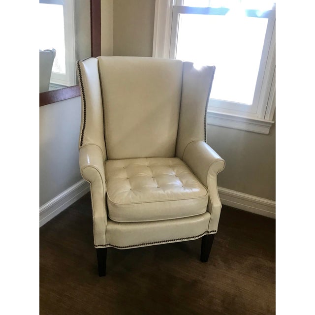 Vintage Cream Off White Leather Wingback Chair With Tufted ...