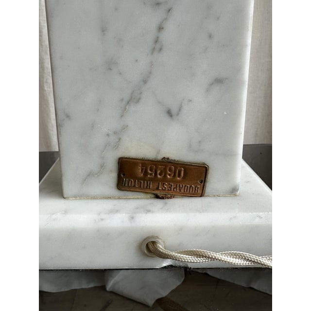 Large Marble and Copper Table Lamps with Velvet Shade from Hilton Hotel, 1980s, Set of 2 For Sale - Image 15 of 18