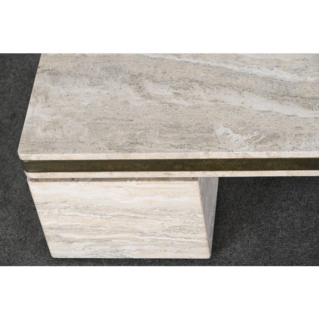 Metal 1980s Travertine and Stainless Steel Coffee Table Manner of Karl Springer For Sale - Image 7 of 10