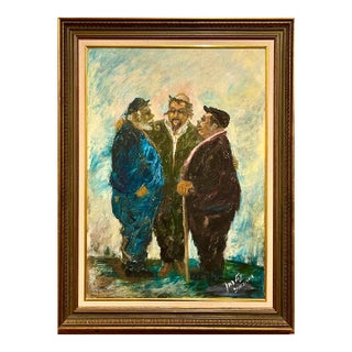 Albert Goldman, Sephardic Jewish Men Vibrant Judaica Vintage Oil Painting Israeli Artist Goldman For Sale