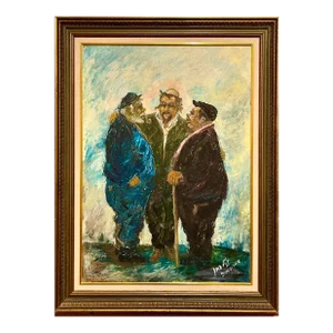 Albert Goldman, Sephardic Jewish Men Vibrant Judaica Vintage Oil Painting Israeli Artist Goldman