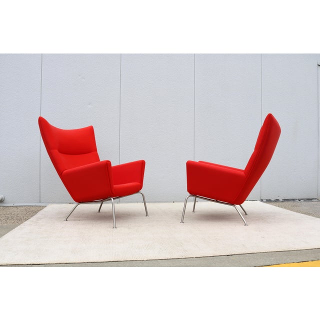 MCM Danish Hans J. Wegner for Carl Hansen & Son Ch445 Wing Lounge Chairs, a Pair For Sale - Image 10 of 18