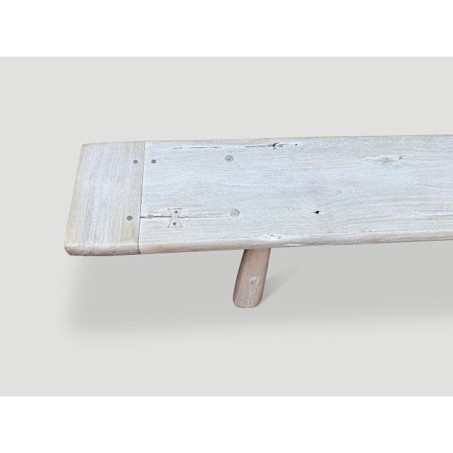 Andrianna Shamaris Impressive Milky Toned Teak Wood Long Bench For Sale - Image 13 of 18