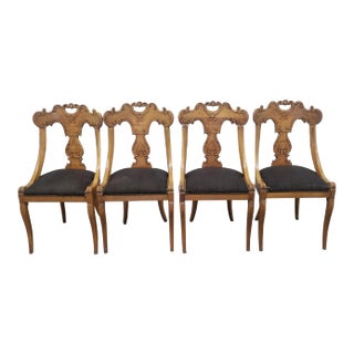 19th Century Highly Carved Backs Biedermeier Side Chair- Set of 4 For Sale
