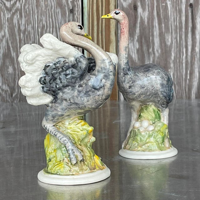 Mid 20th Century Vintage Boho Glazed Ceramic Ostrich - a Pair For Sale - Image 5 of 7
