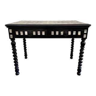 Late 20th Century Mother of Pearl Inlaid Desk with Bird Motif and Barley Twist Legs For Sale