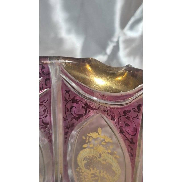Amethyst Antique Edwardian Bohemian Cut Crystal Amethyst Overlay, Raised 24k Gold Gilt Pitcher For Sale - Image 8 of 11