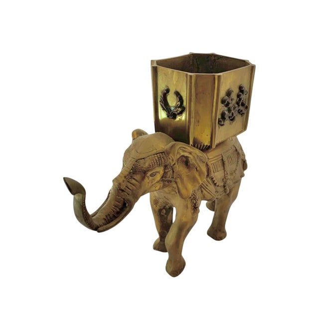 Folk Art Late 20th Century Folk Art Heavy Brass Elephant Statue Pair, Indian, 8.5"h For Sale - Image 3 of 10