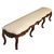 Early 19th Century rococo long walnut bench with neutral upholstery on carved cabriole legs