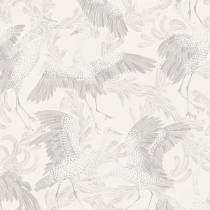 Sample - Borastapeter Dancing Crane Wallpaper in Grey