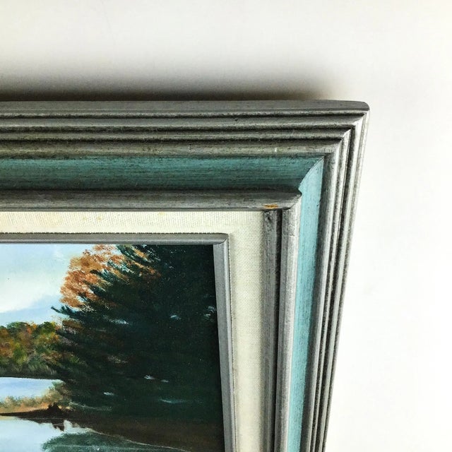 Heavily Framed Original Artisan Oil Painting of Pond in New England For Sale - Image 4 of 12