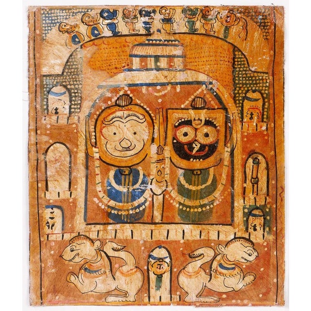 Textile 19th Century India Orissa Jagannath Vishnu Paintings Pair Set of Two Natural Pigments For Sale - Image 7 of 13