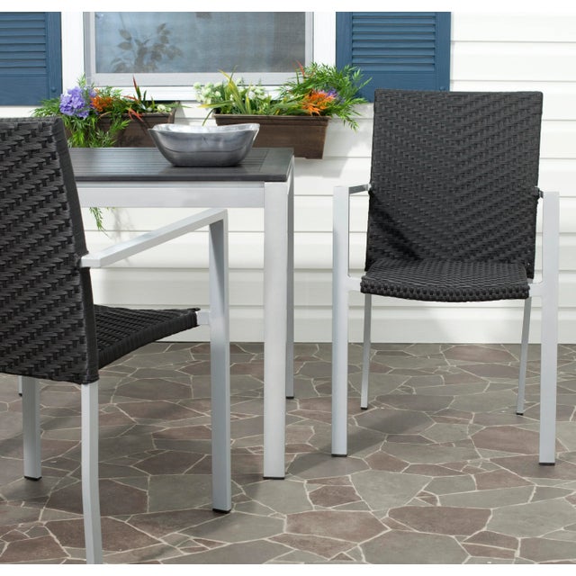 Metal Indoor-Outdoor Stacking Armchair in Black - a Pair For Sale - Image 7 of 8