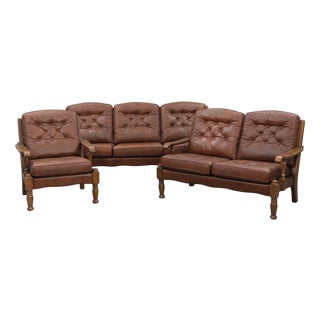 Vintage Three-Piece Sofa Set in Leather, 1980, Set of 3 For Sale