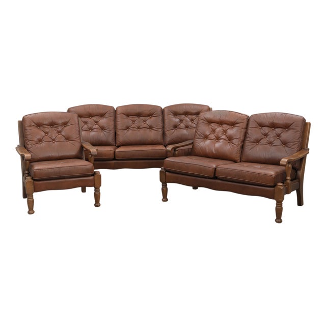 Vintage Three-Piece Sofa Set in Leather, 1980, Set of 3 For Sale