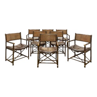 Vintage McGuire San Francisco Bamboo & Caned Director’s Chairs, 1960s–70s, Set of 8 For Sale