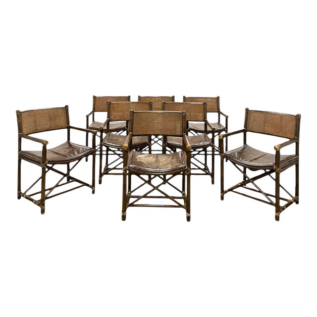 Vintage McGuire San Francisco Bamboo & Caned Director’s Chairs, 1960s–70s, Set of 8 For Sale