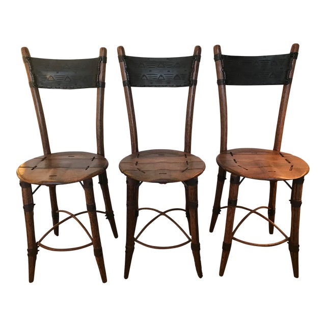 Pacific Green Palmwood Bar Stools Set of 3 Chairish