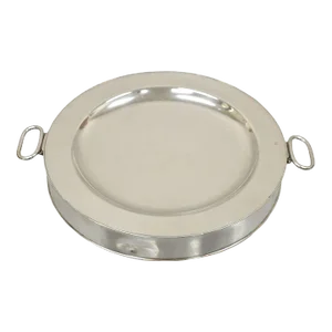 Early 1900s Antique English Victorian Silver Plate on Copper Round Serving Plate Warmer