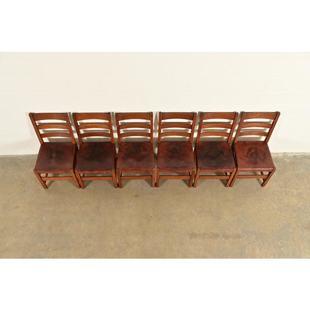 L. & J. G. Stickley Antique Mission Oak Arts & Crafts Ladder Back Dining Chairs | Set of Six For Sale In South Bend - Image 6 of 16