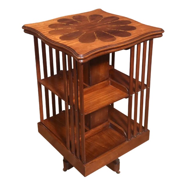Mahogany Inlaid Revolving Bookcase, 1890s For Sale