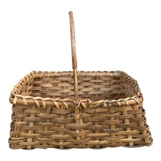 Antique Early 20th Century American Splint Oak Gathering Basket For Sale