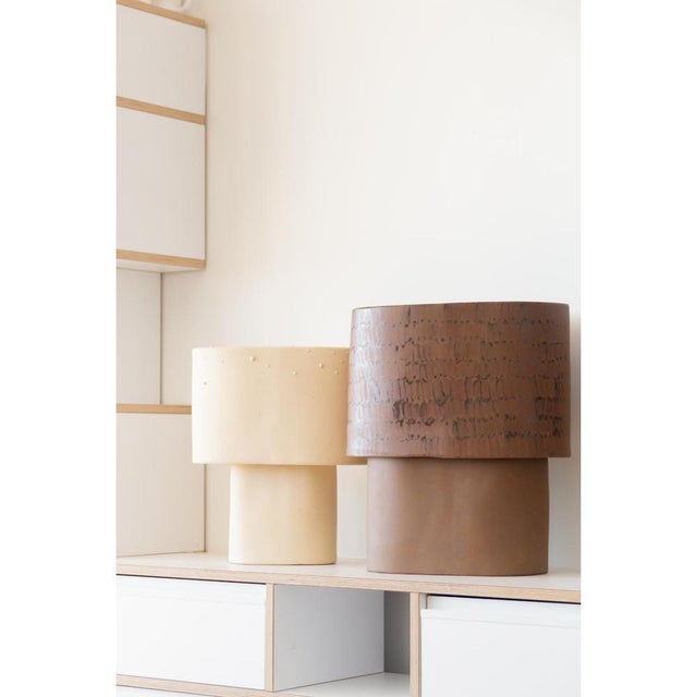 Brown Small Brown Table Lamp in Stoneware with Hand-Painted Glaze by Lucas Huillet For Sale - Image 8 of 14
