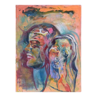 Fauvist Dual Portrait in Acrylic on Paper by Virginia J Hughins For Sale